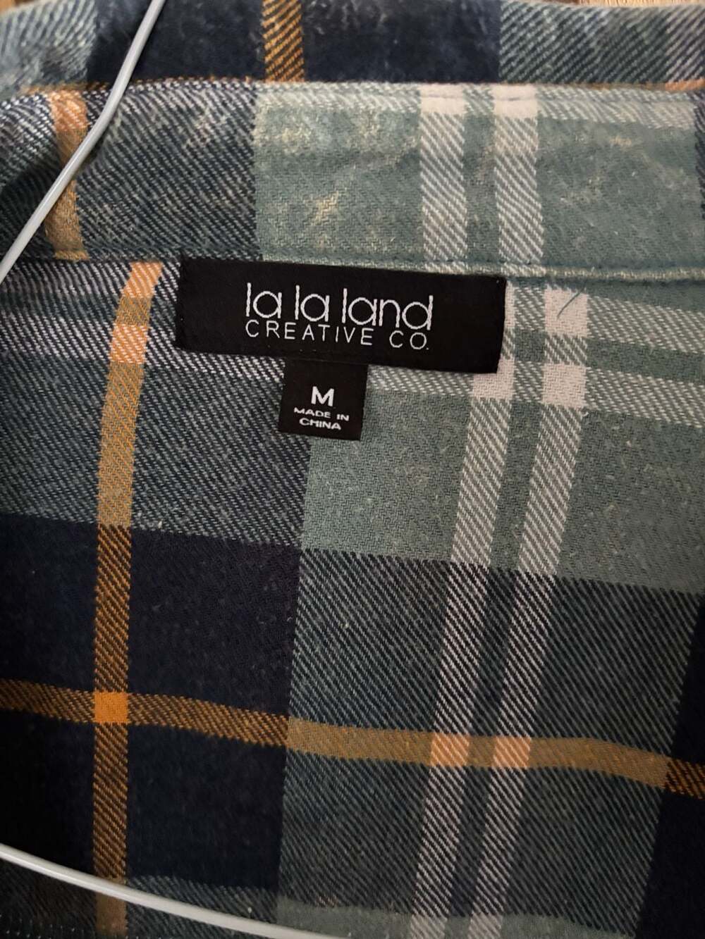 la la land Creative Co. Bleached Plaid Flannel Shacket with American Cowboy Rode